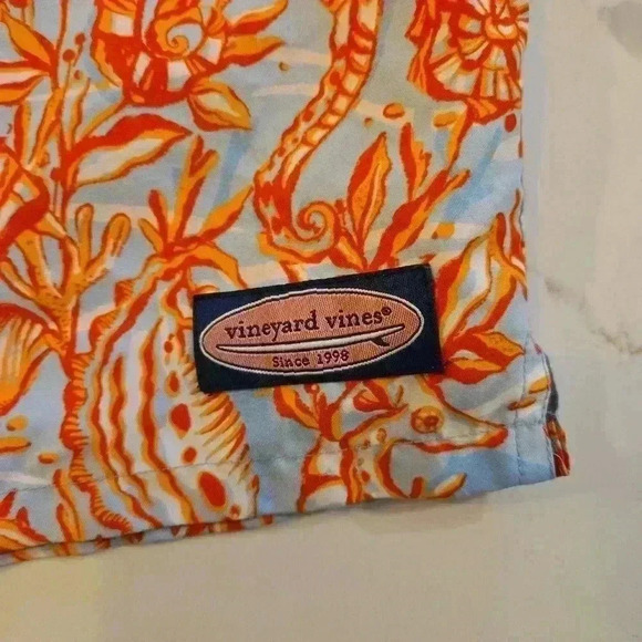 Vineyard Vines Mens Seahorse Sea Shell Swim Trunks Blue Orange Size XL - Picture 5 of 11